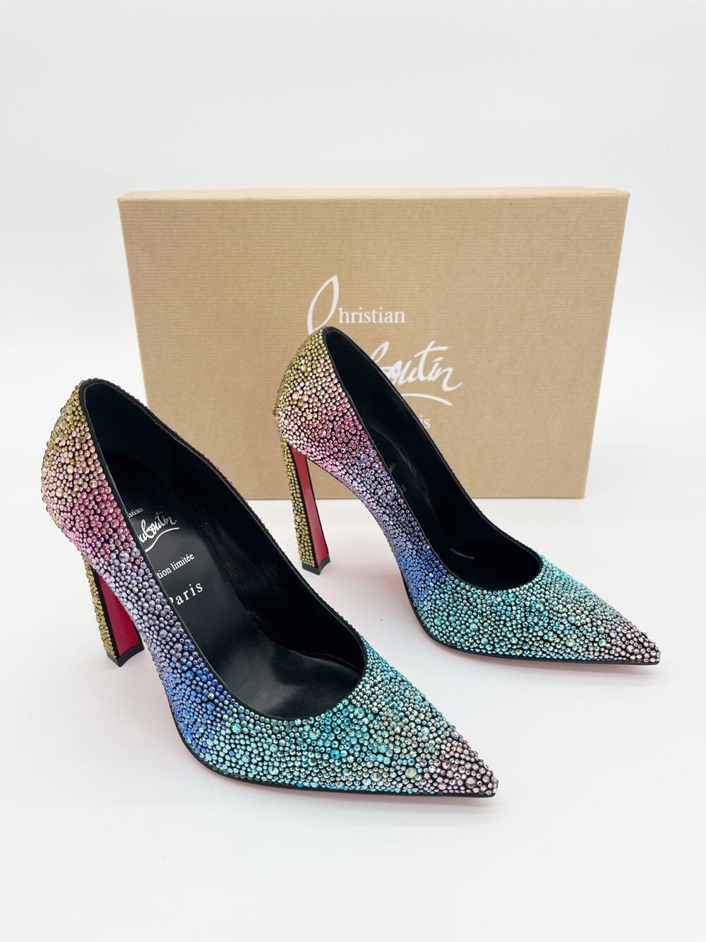 New Christian Louboutin Condora Strass Rainbow Crystal 100 Stiletto Heels EU 36